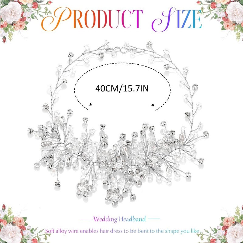 Catery Rhinestone Hair Vine Bridal Headband Wedding Hair Accessories for Bride and Women (Silver) - Image 4